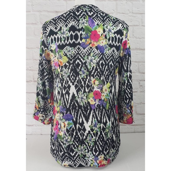 Nicole by Nicole Miller Miller Floral V-Neck Tunic/Top w/Roll Tab Sleeves~Medium - Picture 5 of 8